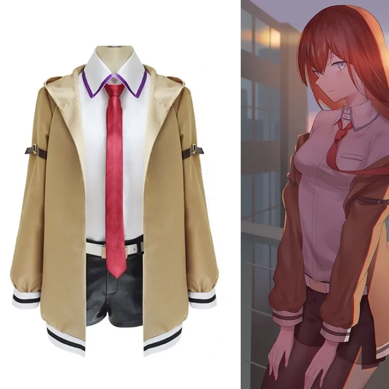 Anime Steins Gate Makise Kurisu Uniform Suit Cosplay Costume Christina Windbreaker Jacket Shirt Shorts Woman Halloween Costume