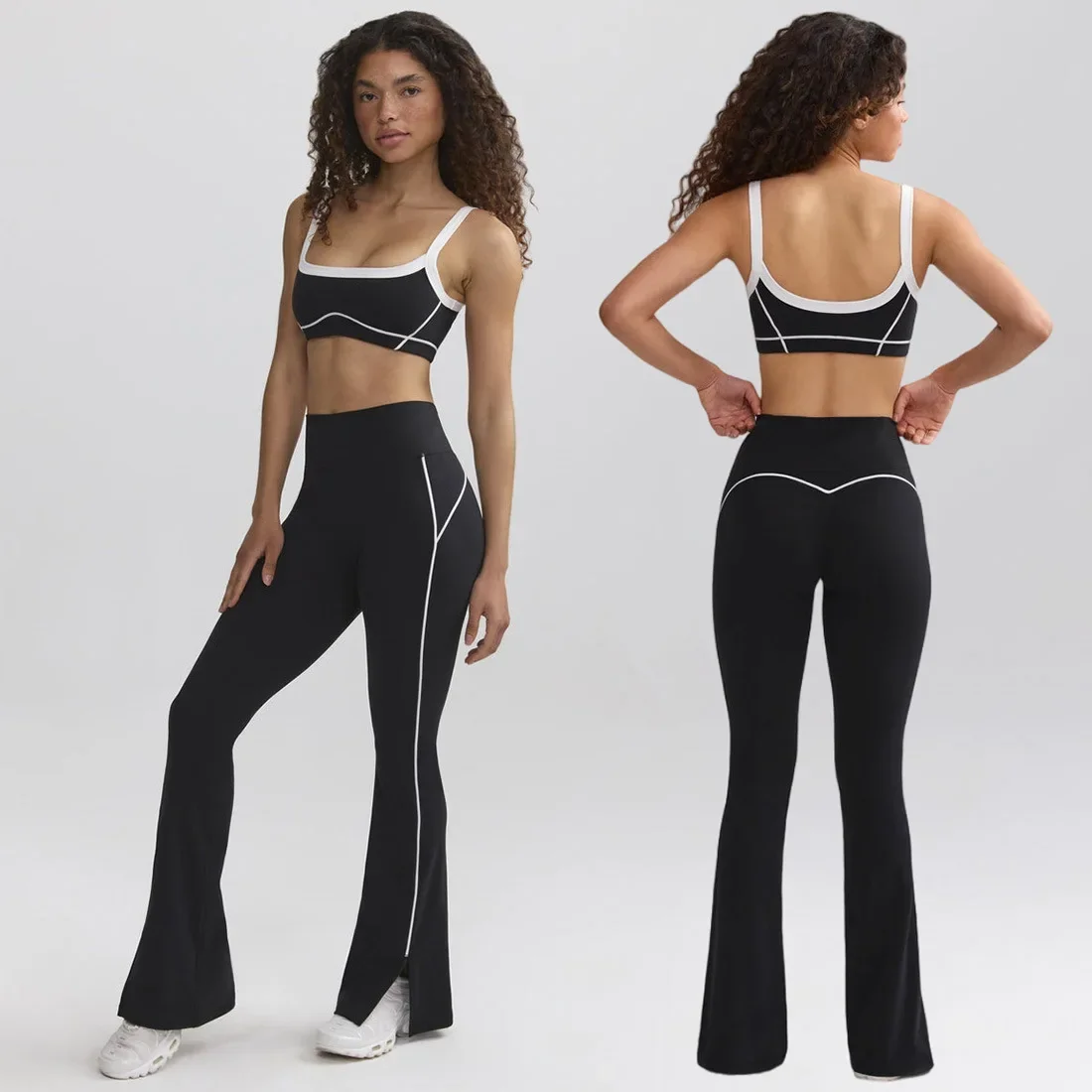 

Seamless Yoga Sets Sports Fitness High Waist Hip-lifting Flared Pants Contrast Color Backless Bra Gym Sets Outdoor Casual Wear