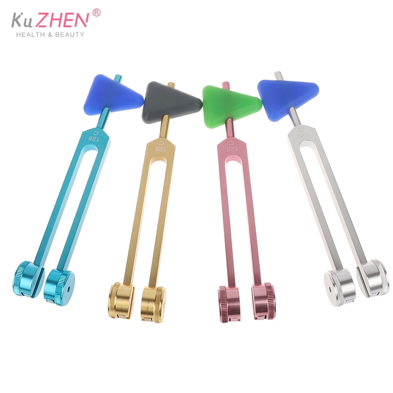 Medical 128 Hz Neurological Chakra Tuning Fork Ball Set with Triangle Percussion Reflex Hammer for Sound Healing Massage Therapy