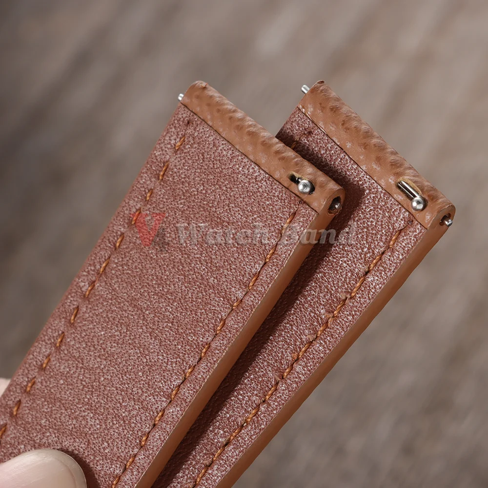 18mm 19mm 20mm 22mm Palm Pattern Cowhide Watch Straps for Omega Watch Brown Soft Vintage Bracelet Stitching Leather Watchband - view 4