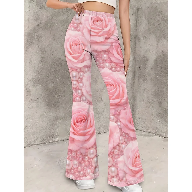 Girls All Over Print Flare Pants Stretchy Bell Bottom Leggings Elastic Waist Pants for Tween Teens Back to School Outfit