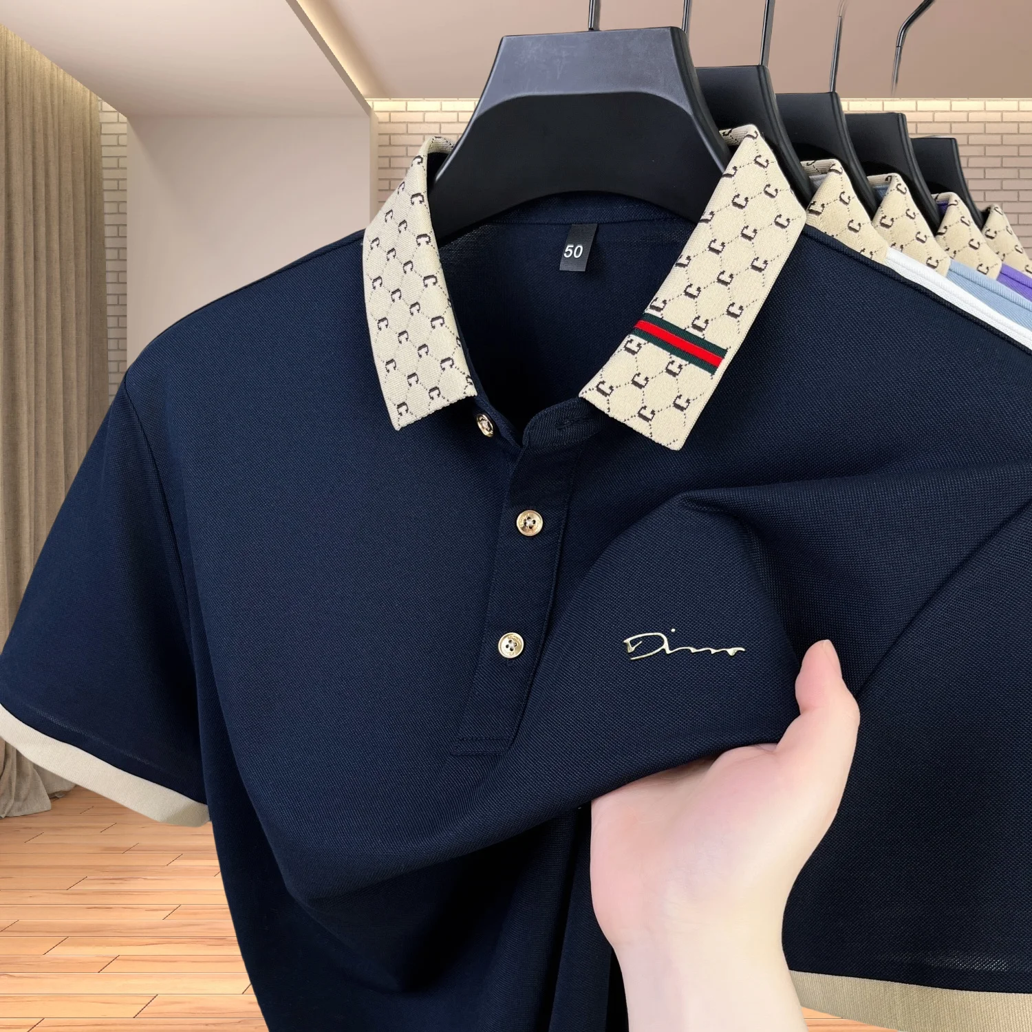 

Summer men high-end hot selling letter embroidery short sleeved fashionable business golf polo shirt casual comfortable T-shirt