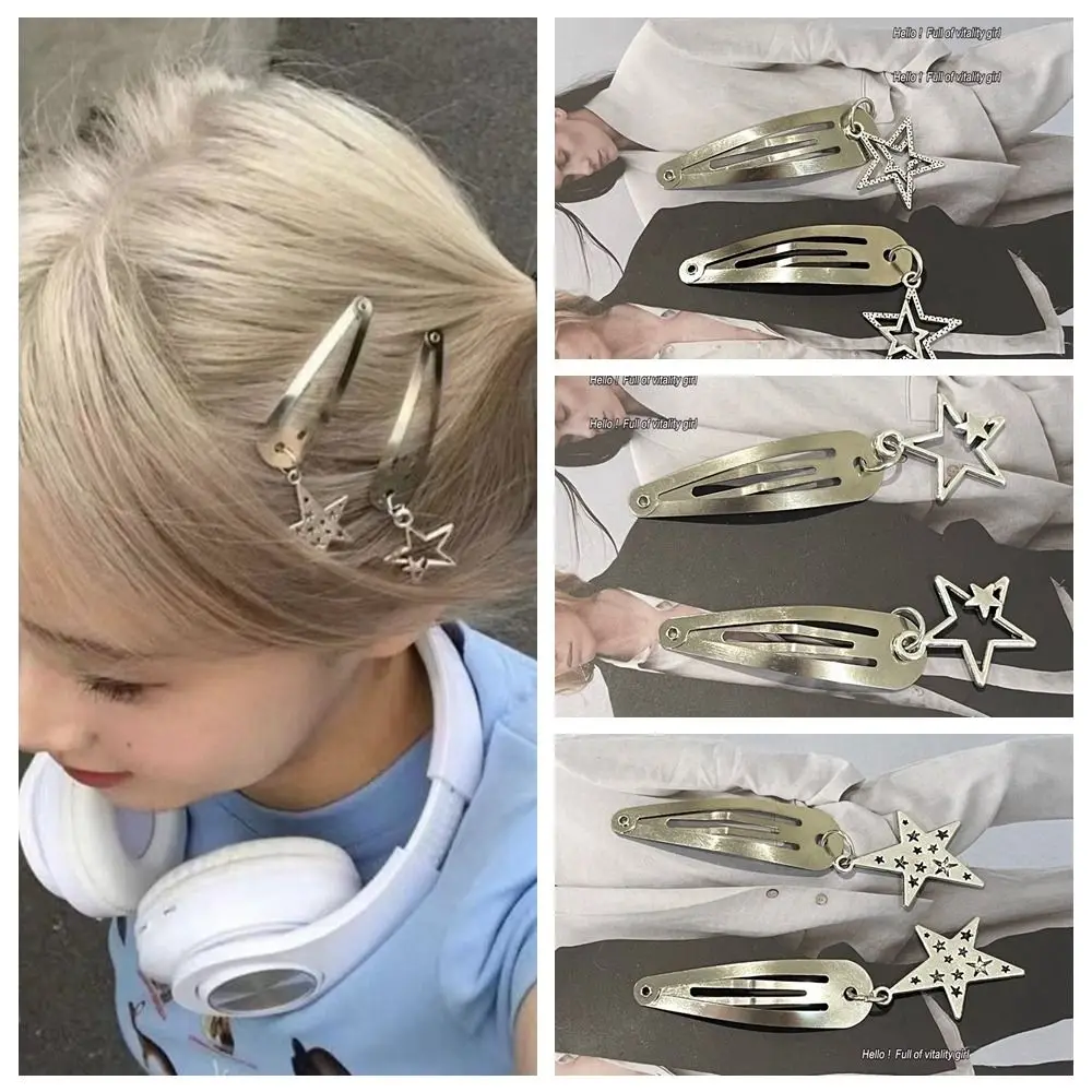 1 pair Y2K Sweet Cool Style Five Star Hairpin Girl Korean Star Pendant Hair Clip Cute Personality BB Clip Hair Accessories