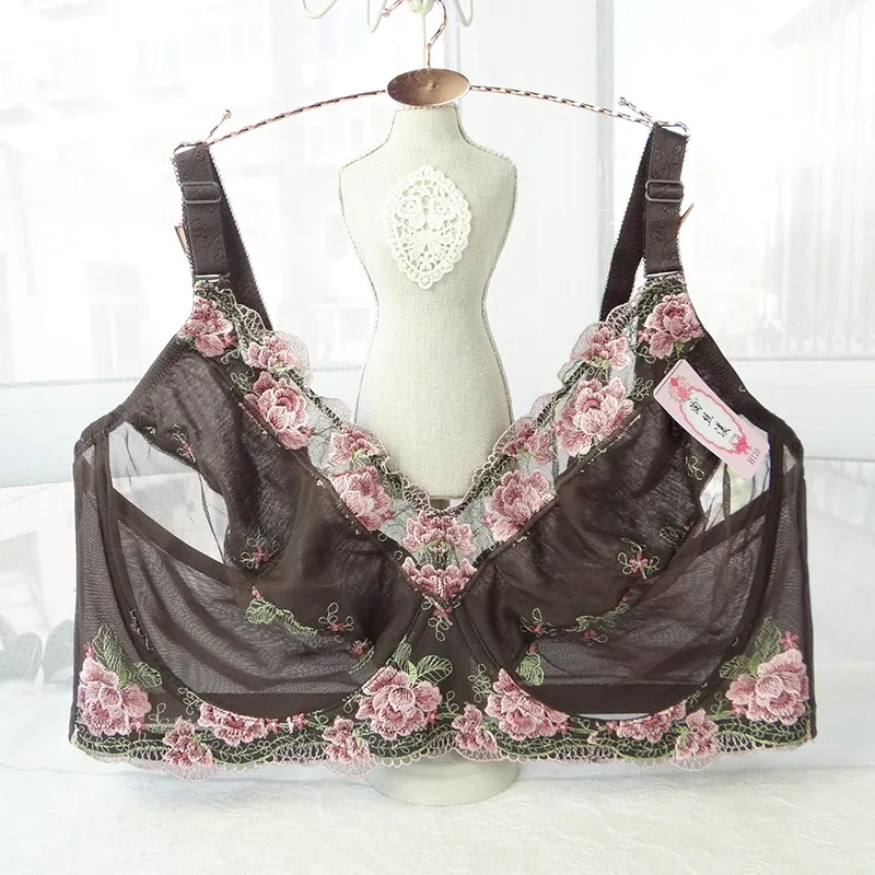 Plus Size Brassiere Push Up Ultra Thin Lace Flower Adjustable Bras 75 75 80 85 90 95 100 105 110 34 36 38 B C D E F G Cup Bh