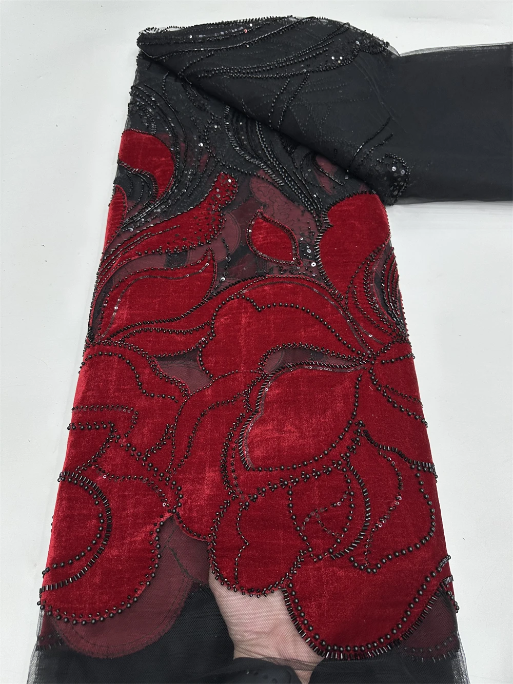 

Nigerian Luxury Sequins Velvet Lace Fabric 2025 High Quality Beads African Lace Fabric French For Women Wedding Party Dresses