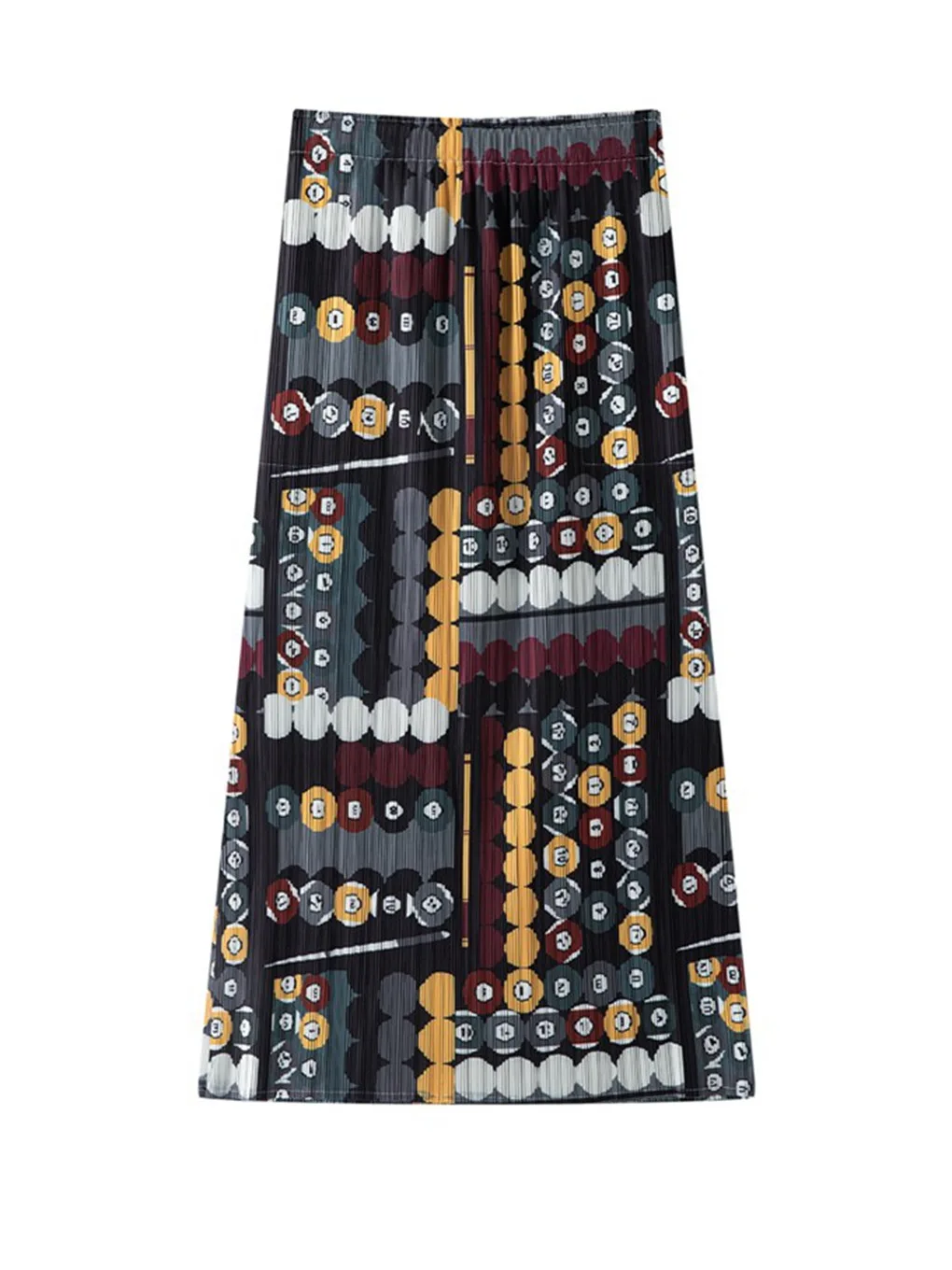 Miyake Print Midi Skirt, Summer Pleated Women's Clothing, Elastic Waist Straight Skirt