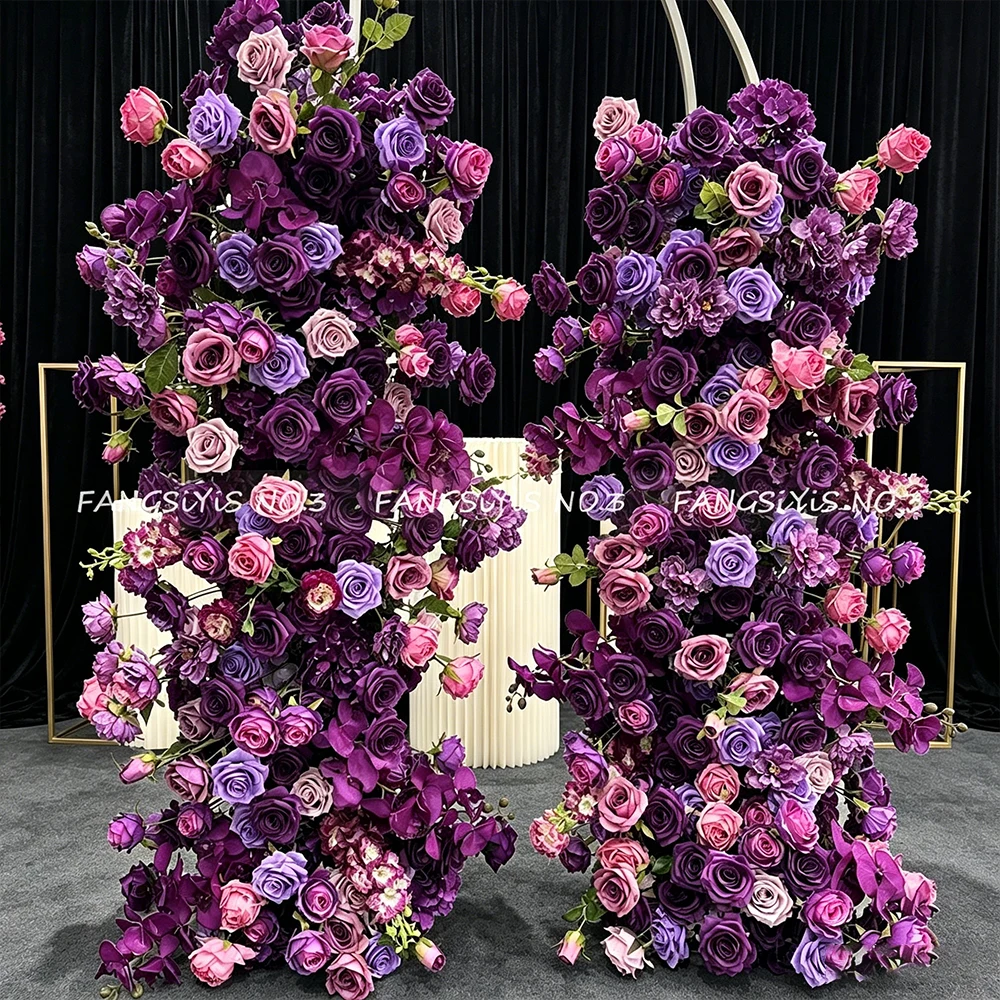 Flower Wall Panel - 2M/1M 高級紫のバラ造花列 ウェディングテーブルセンターピース 背景壁アーチ装飾 パーティー舞台装飾