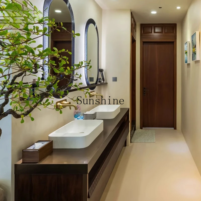 

Simple modern bathroom cabinet rock slab countertop ceramic countertop basin combination