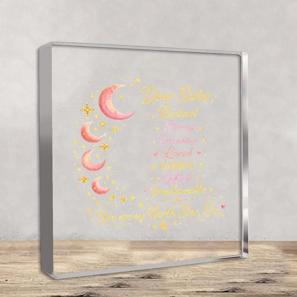 Brand Acrylic Wall Art Crescent Moon Decor Glitter Star Heart Square Sign Romantic Watercolor Pink Gold Affirmation Desktop Shel