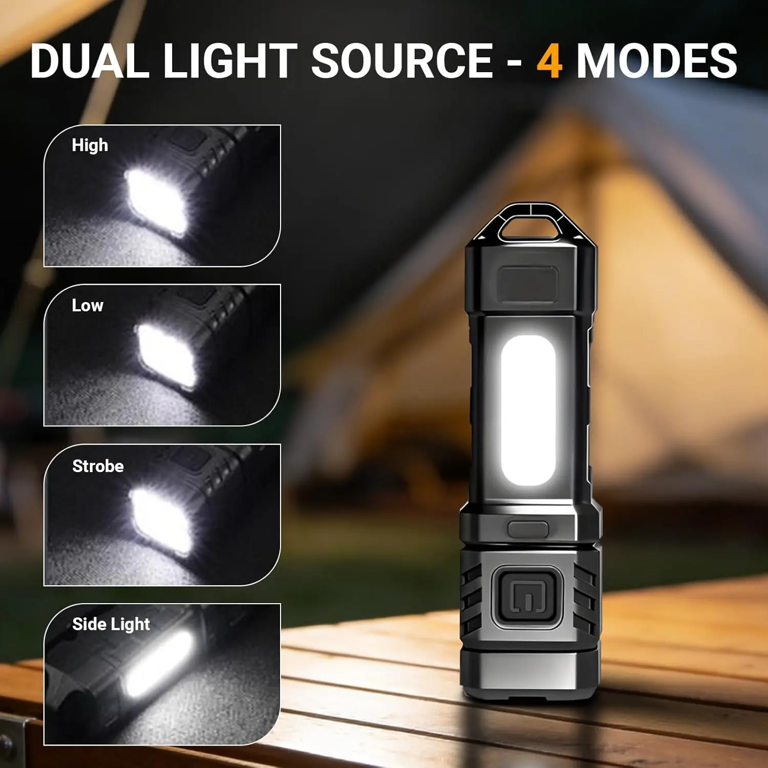 Super Bright LED Flashlight with Belt Clip COB Side 3 Modes Portable Work Light Rechargeable Torch for Hiking Cycling Camping