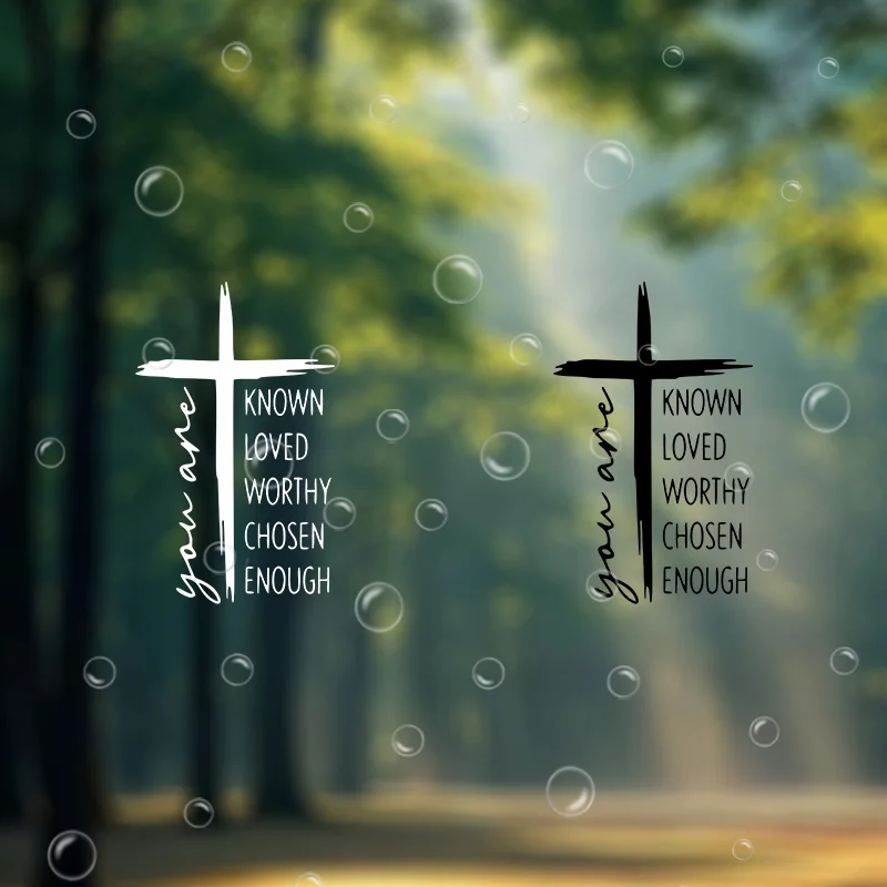 2pcs/set 2D Flat Christian Cross Quote Vinyl Sticker, Waterproof UV Resistant, for Car Window Laptop Luggage Decor, Holiday Gift