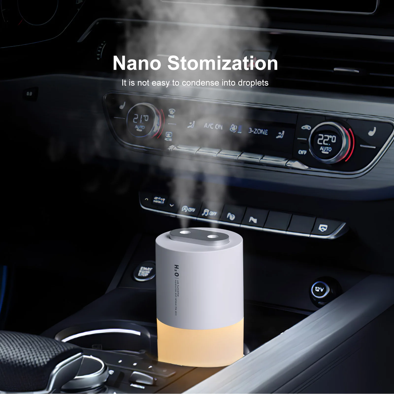 Hipacool Plug-in Car Air Humidifier Double Spray Port Big Mist Air Diffuser with LED Light for Car Home Office Cool Mist Maker