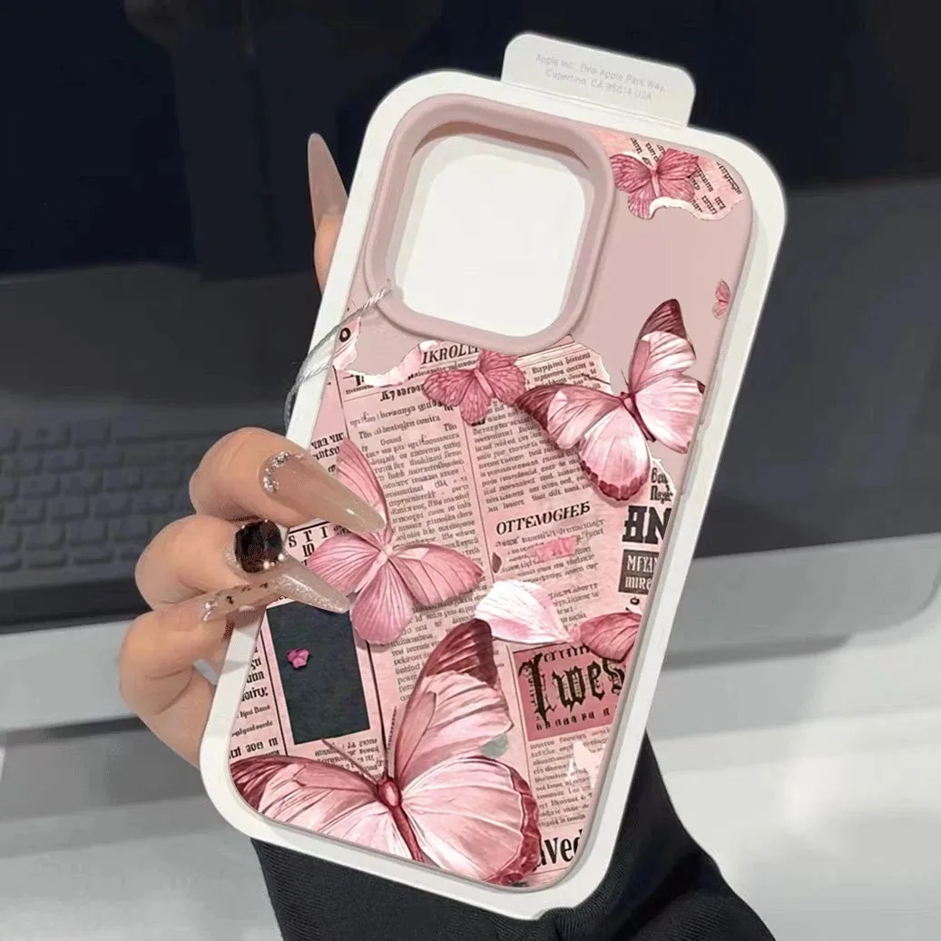 الوردي لطيف فراشة سيليكون لينة قضية الهاتف آيفون 17 الهواء 16 15 14 زائد 13 12 11 برو ماكس للصدمات كاندي غطاء الهاتف