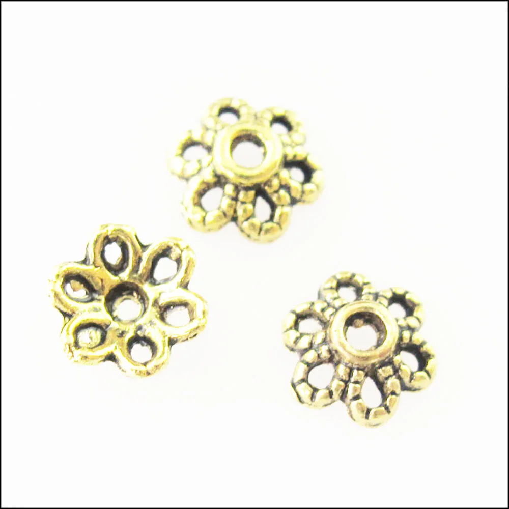 Fashion 200Pcs Retro Tibetan Silver Bronze Gold Silver Color Flower Spacer End Beads Charms 6mm