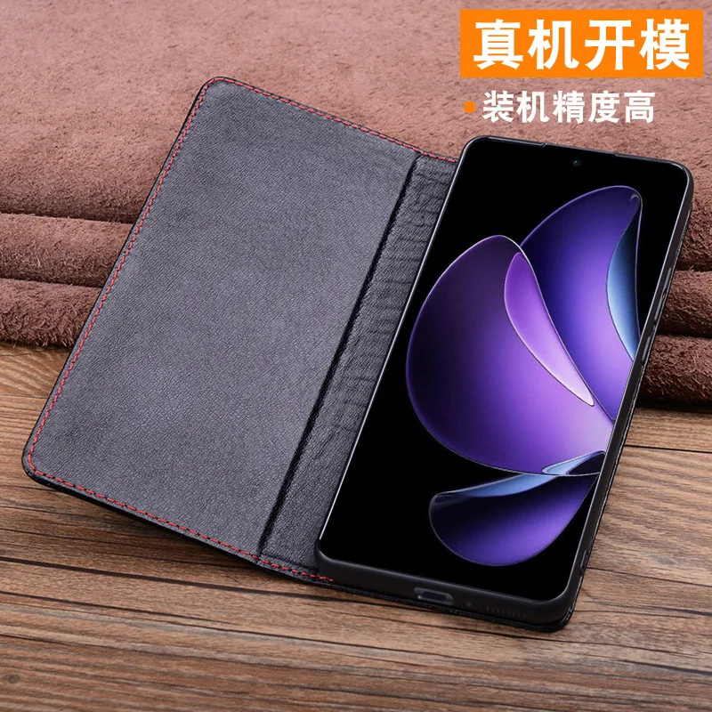 Wobiloo Luxury Genuine Leather Wallet Business Phone Cases For Oppo Reno13 Reno 13 Pro Cover Credit Card Money Slot Holste Case