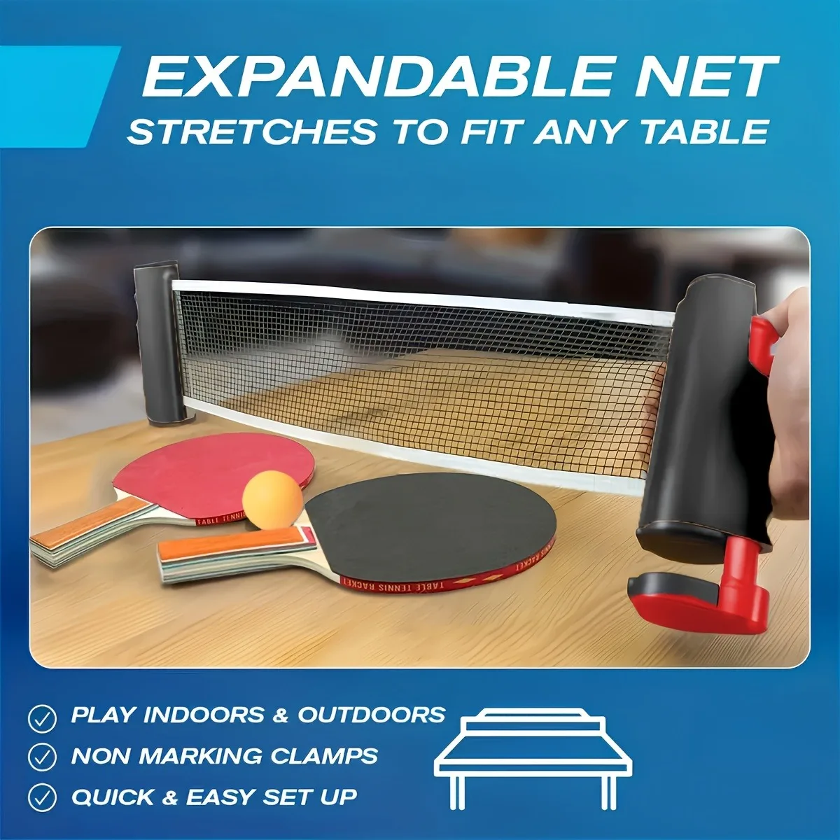 Stretchable Table Tennis Net Set, Portable Table Tennis Training Set, Including Stretchable Net, 2 Rackets, 3 Balls and Sports D