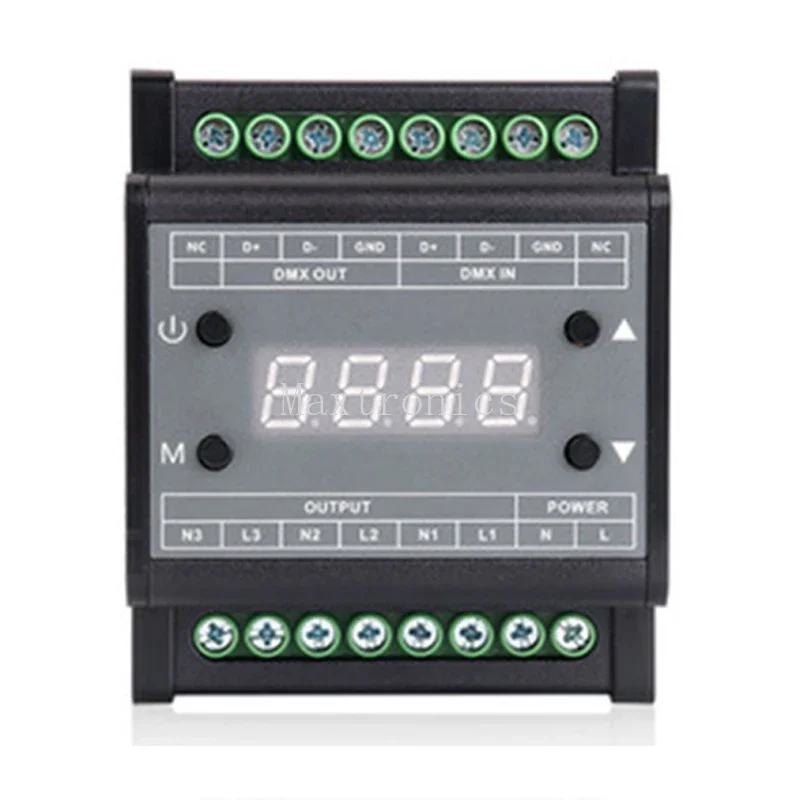 DMX302 High Voltage 3channels DMX Triac Led Dimmer 1A/CH Brightness Controller AC90V-240V 50Hz/60Hz Output for LED Panel Light