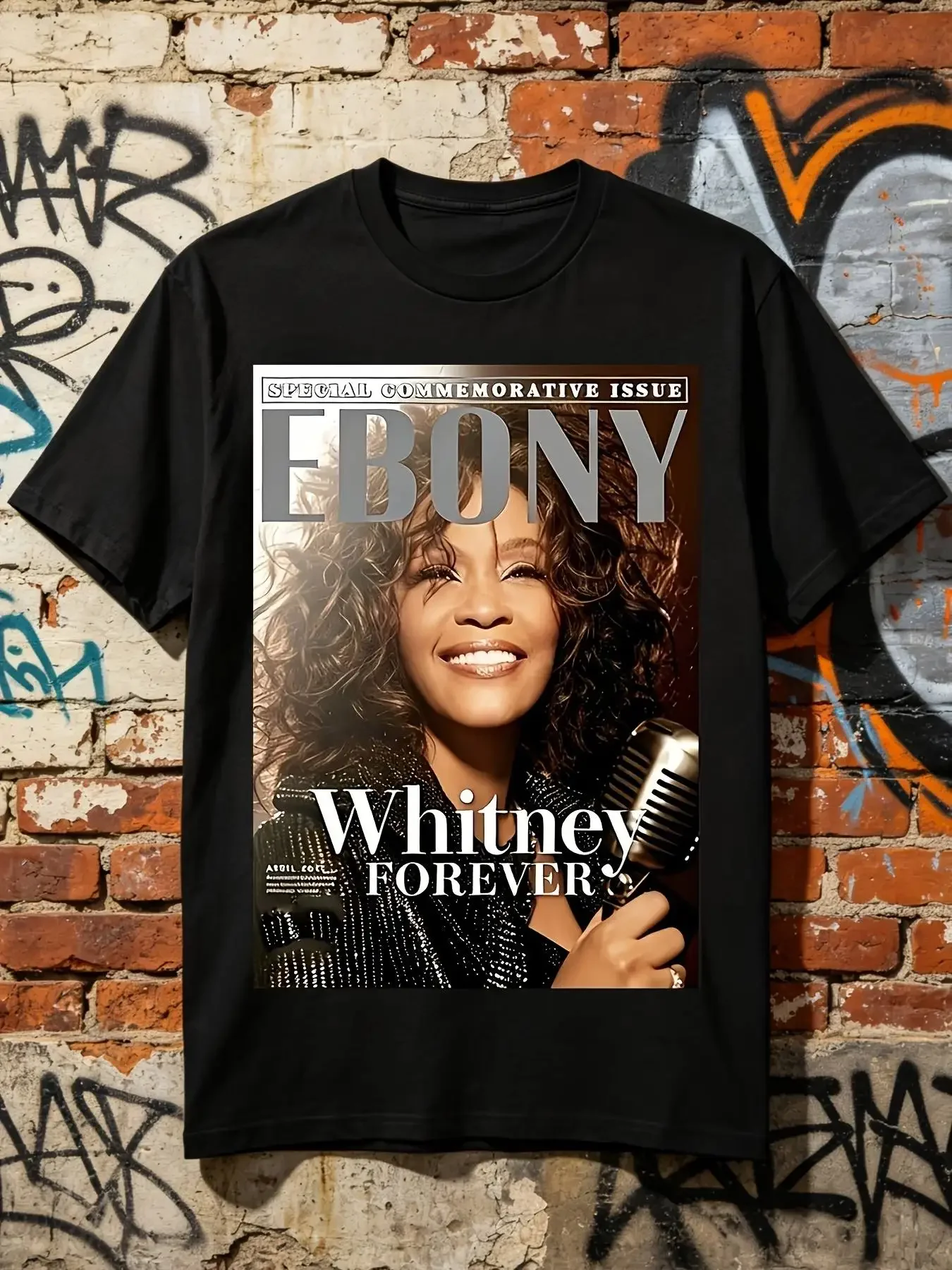 Men's and Women's Same Vintage Music Commemorative Cover EBONY Whitney Forever Gender-neutral 100% Cotton T-shirt, Versatile Four-season Style, Affordable Daily Wear, and The Perfect Christmas Gift for Fans and Friends - 220g