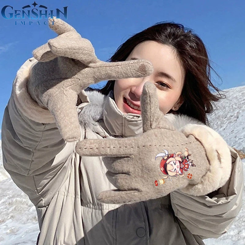 

Genshin Impact Cosplay Women Gloves Cute Cartoon Figure Barbatos Beelzebul Nahida Klee Plushes Screen Touch Winter Warm Mittens