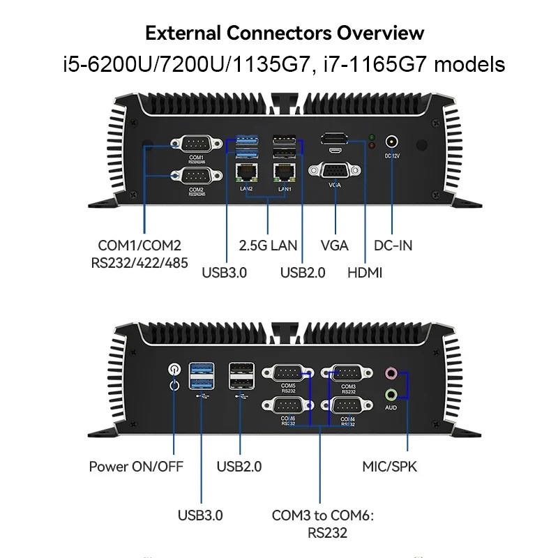 XCY X89 산업용 IPC 팬리스 미니 PC 인텔 I7-1165G7 6개 COM 포트 RS232 RS485 2개 미니 PCIe WiFi SIM 4G LTE CAN-버스 윈도우 리눅스 썸네일 3