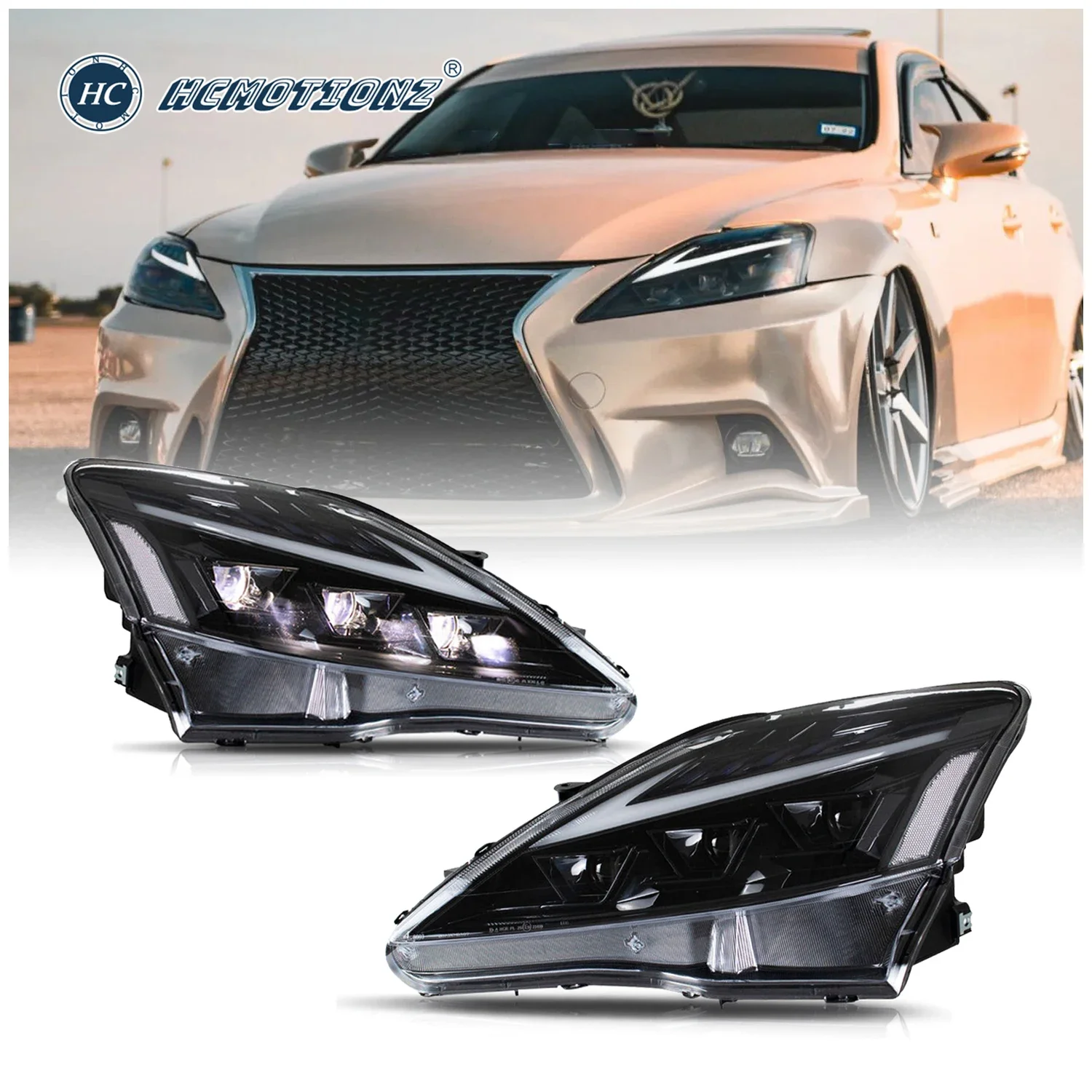 HCMOTIONZ Factory LED Front Lamps Assembly 2006-2013 Start UP Animation DRL IS250 IS350 C ISF 220d Car Headlights for Lexus IS