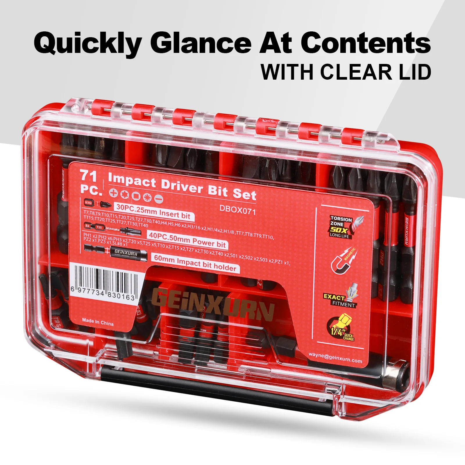 Geinxurn Impact Screwdriver Bits Set,Case Storage Magnetic S2 Steel Multi Insert Power Bits Tips with Bit Holder and Nut Driver