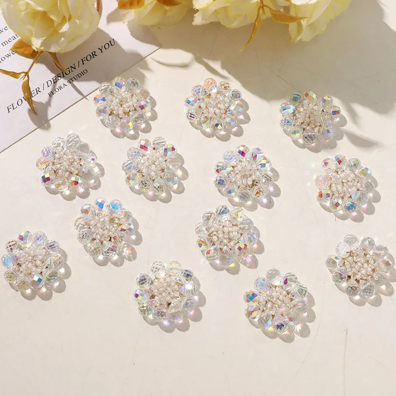 Shoe Charm 1 Piece Retro Iridescent Crystal Beaded Flower DIY Luxurious for Clogs Jelly Shoes Clear Princess Korean