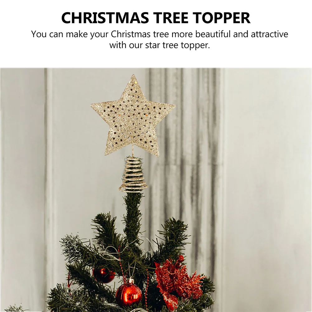 

2 pcs Golden Christmas Exquisite 3D Treetop Decorative Tree Stars Festive Tree Toppers Stylish Christmas Decorations Wrought
