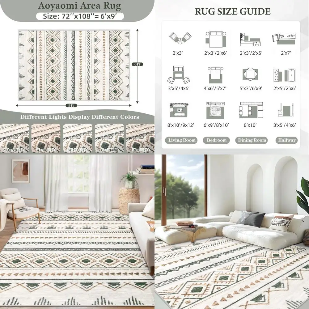 

Большой моющийся ковер в марокканском стиле с геометрическим узором, 6x9 футов, нейтральные цвета, нескользящий, складной, для современного домашнего декора