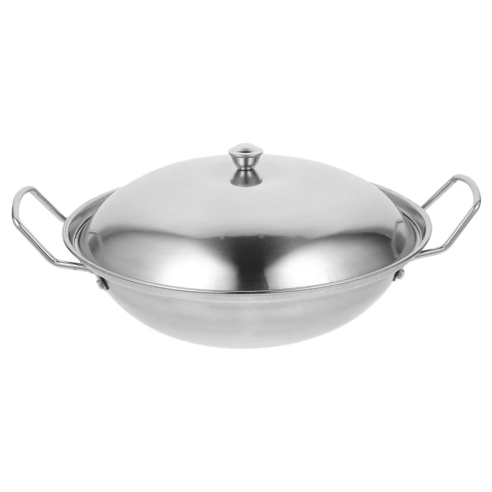 Woks Stir-fry Pans Chinese Pot Stove with Lid Stainless Steel for Daily Use Cooking