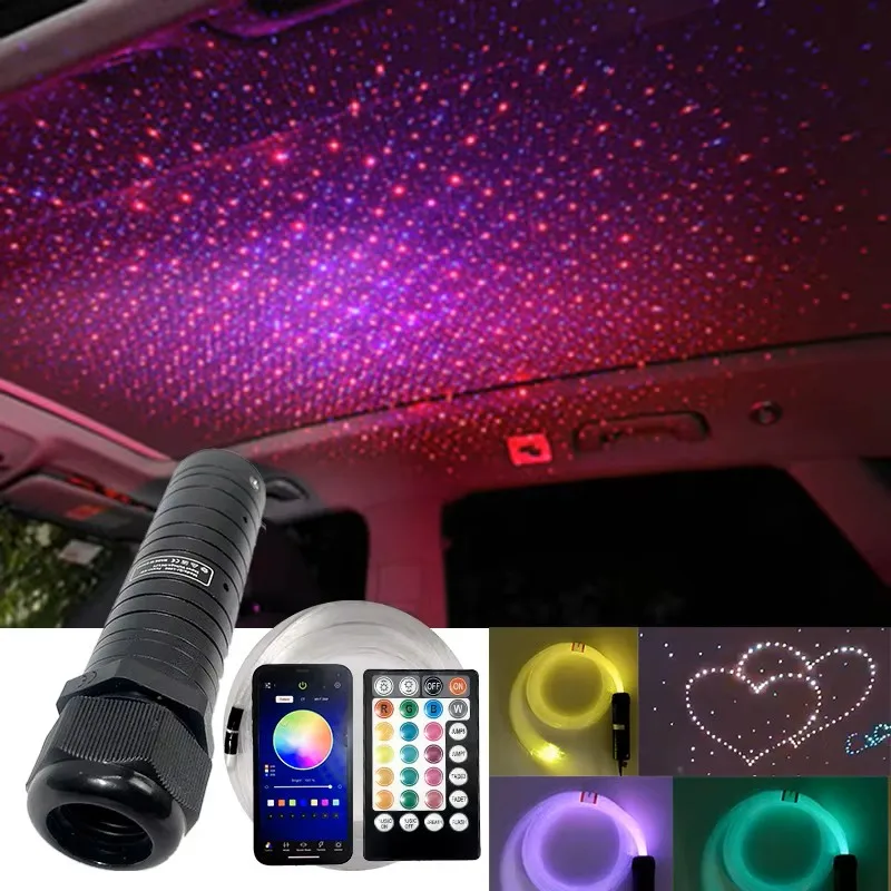 

lighting optical fiber DC12V 6W RGBW Car Roof Star Lights LED Fiber Optic star ceiling Light kits Optical fiber RF app control