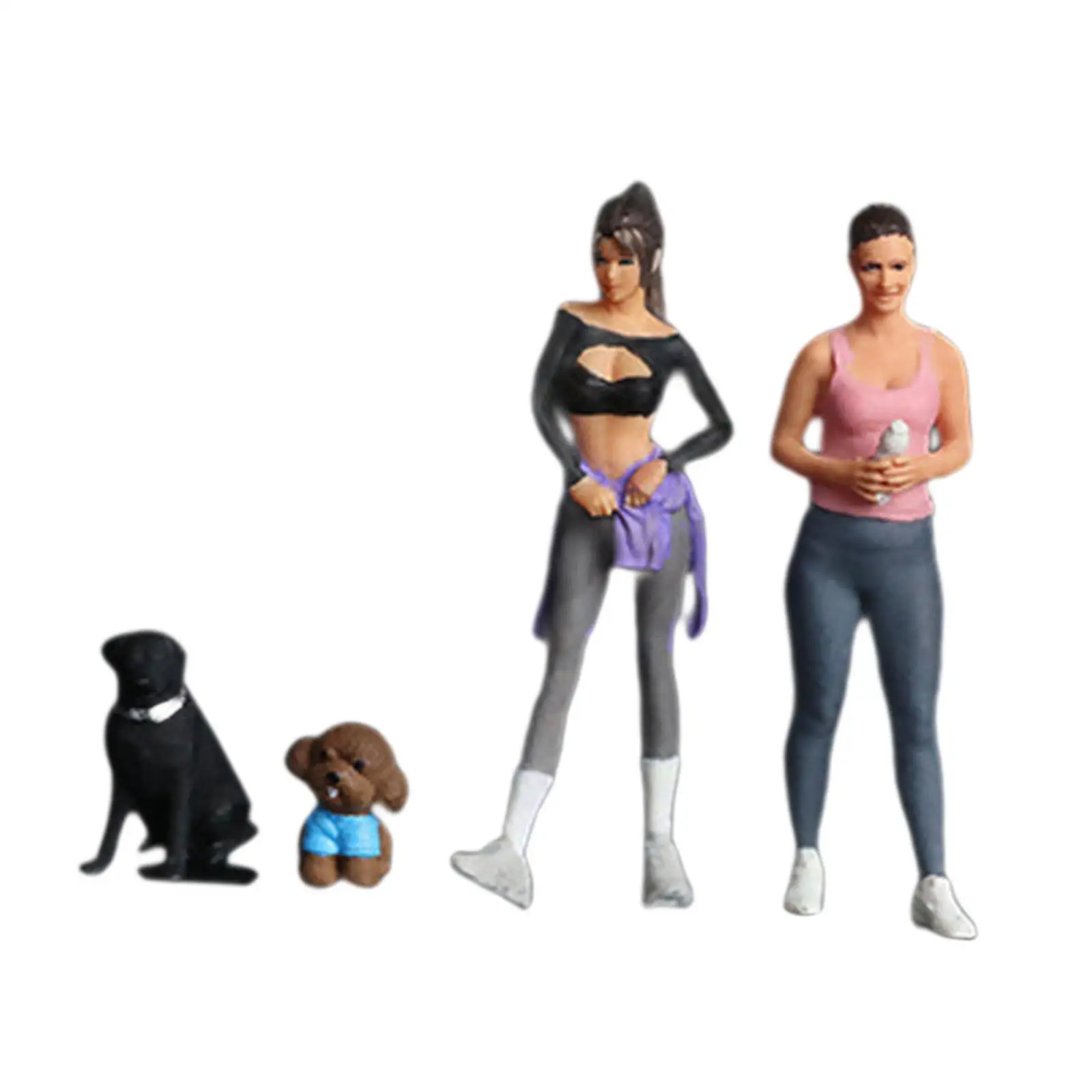 

2Pcs 1/64 Diorama Feamle Figure with 2 Dog Fariy Garden Photo Props Resin Handpainted Decoration Character Figurines for Kids