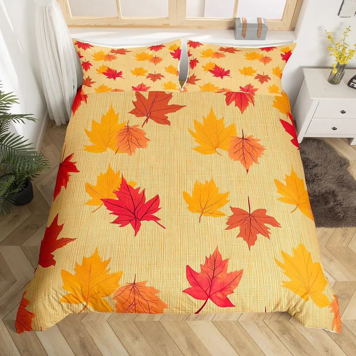 Autumn Pumpkin Duvet Cover Full Queen Fall Leaves Boho Floral Bedding Set Farmhouse Harvest Home Decor,Thanksgiving Quilt Cover