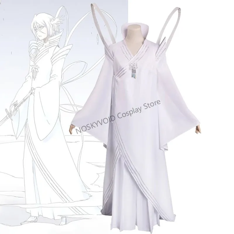 

Anime Kuchiki Rukia Cosplay Costume Ban Bai White Haze Punishment White Clothing Thousand-Year Blood War Halloween Costumes