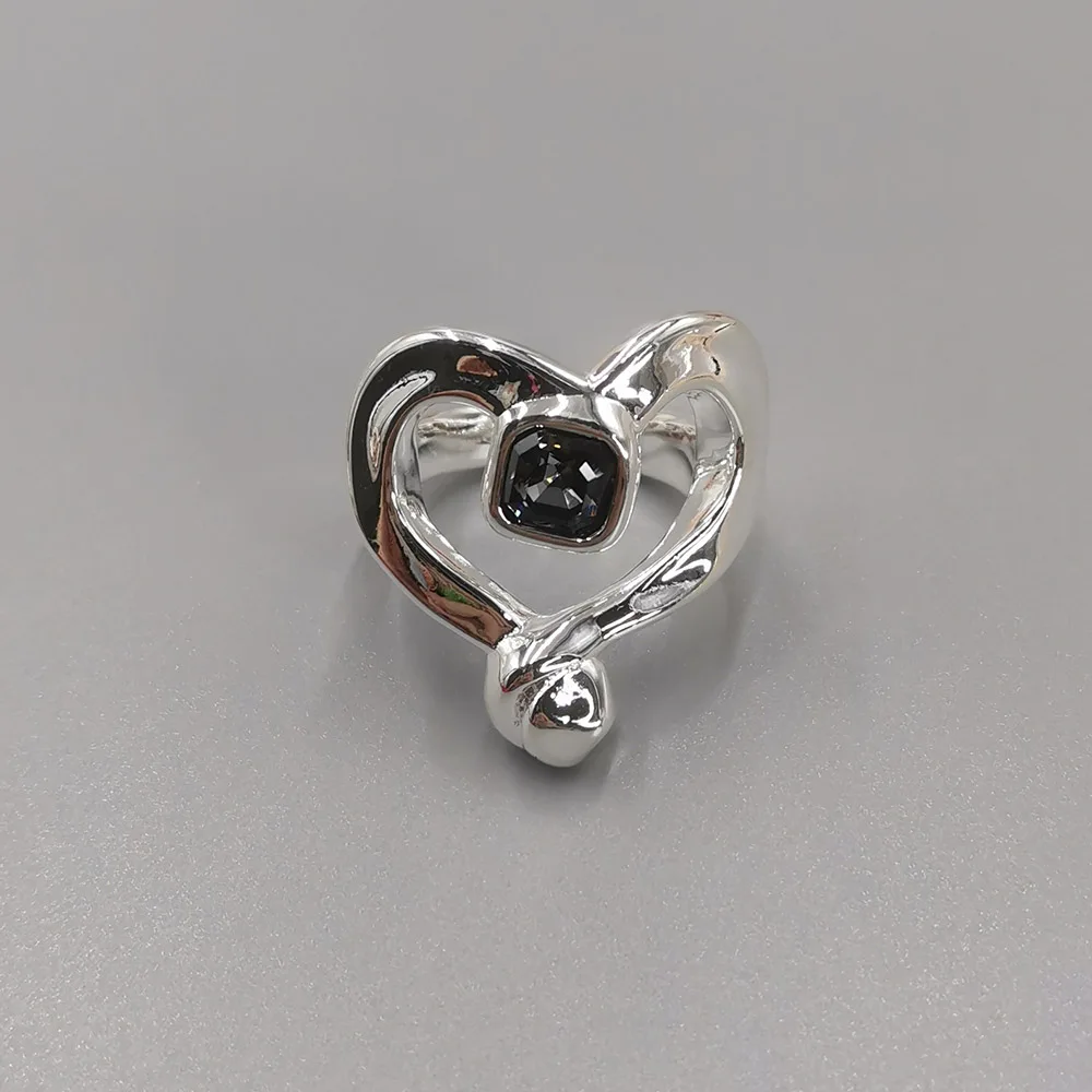 2026 Spain mature dazzling gray crystal gold and silver heart-shaped ring jewelry accessories high-end gift
