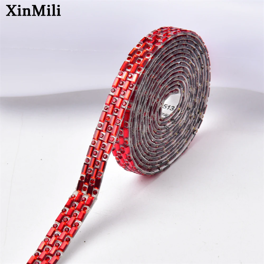 3/5 Yards Multicolor Hot Fix rettangolo nastro di strass autoadesivo cristallo diamante Glitter Trim nastro fai da te vestiti per auto da sposa