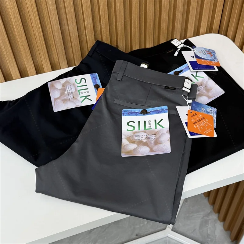 

Summer New Men's Casual Pants Silk Thin Loose Busin Anti-Wrinkle Straight Leg Comfortable No-Ironing Required