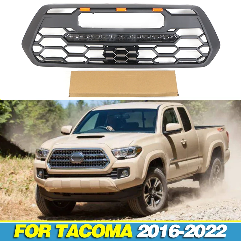 Front Grill With Light Bar TRD Style Auto Parts Racing Grill Fits For 2016-2022 Toyota Tacoma Grill