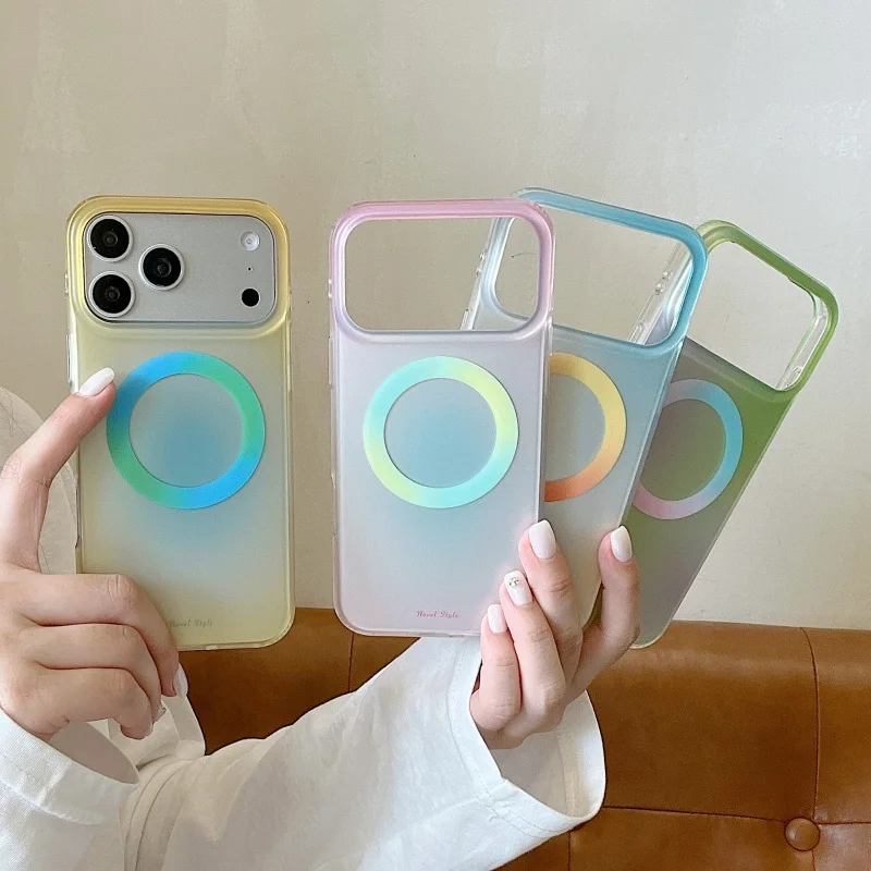 

Fashion Matte Plating Gradient Color Magnetic Phone Case For iPhone 17 Pro 16 15 Pro Max Protective Cover For Magsafe Cute Cases
