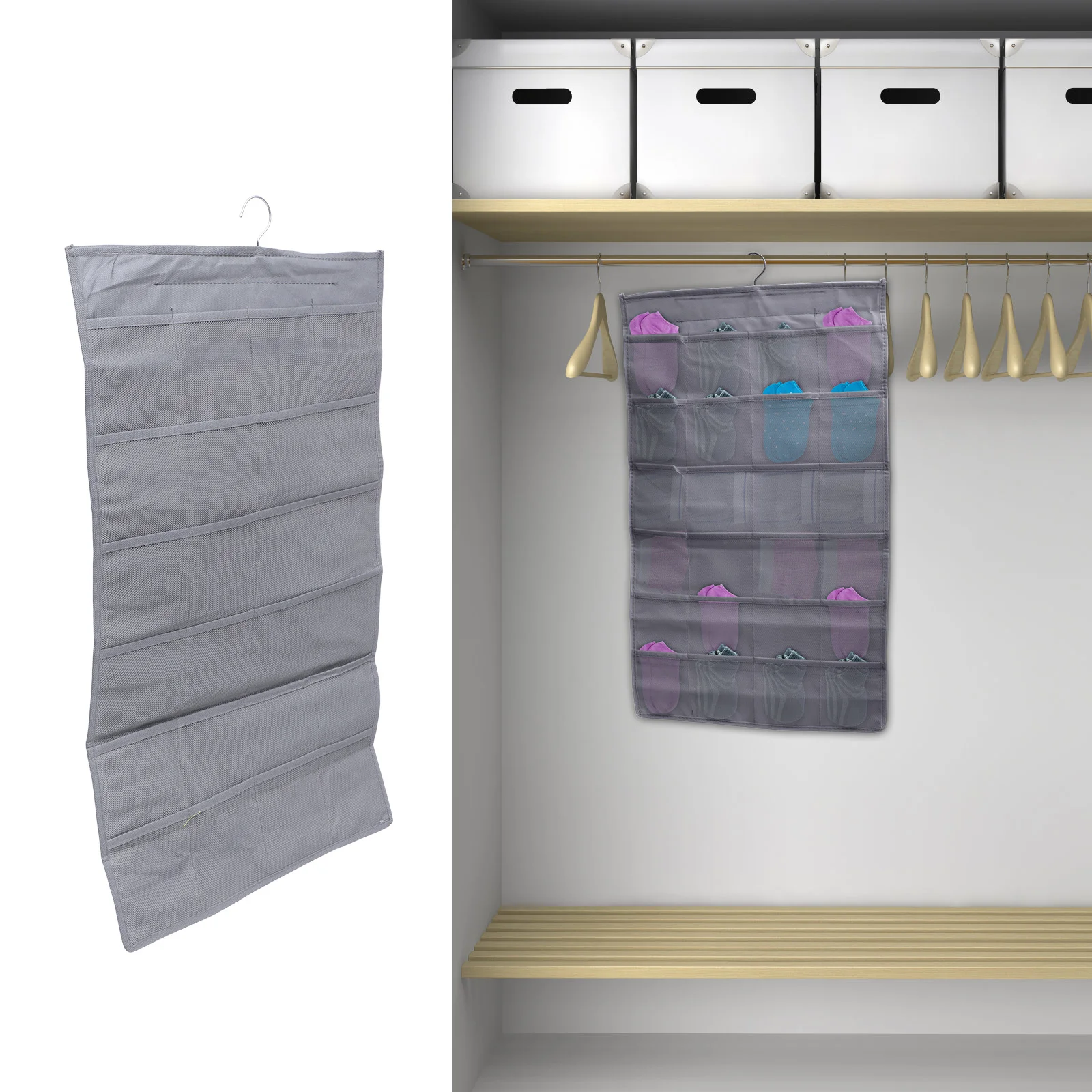 

Folding Underpants Storage Bag Large Capacity Bra Organizer Closet Hanging Pouch Multi Grids for Socks Briefs Bedroom Living