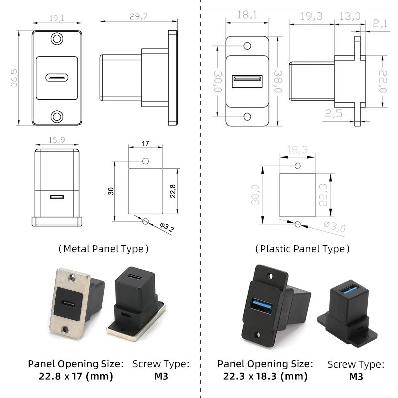 AVSSZ USB 2.0 3.0 Tipo-C Cavo Connettore Presa dati quadrata Adattatore multifunzionale per saldatura di pannelli in metallo/plastica/a crimpatura