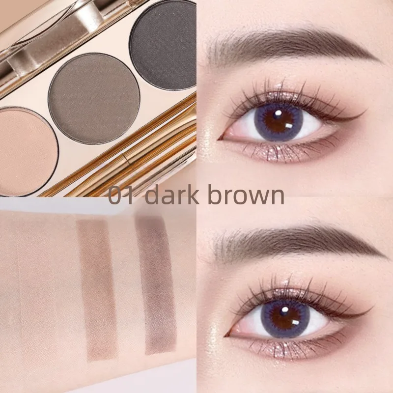 Little Bear's Three-Color Eyebrow Powder Palette Smooth Elastic Brow Makeup for Define Shape And Fill-In