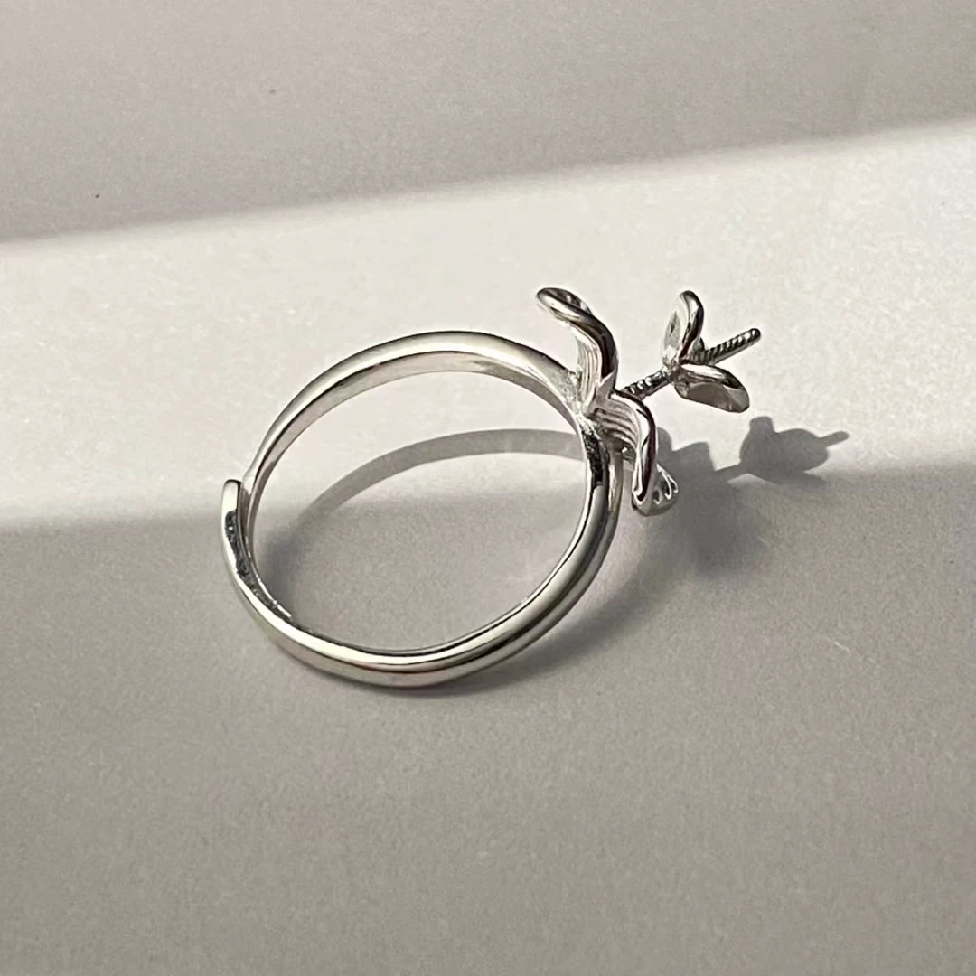

S925 Sterling Silver Adjustable Ring Mount Settings Findings Mountings Accessory Parts Fittings for 4-6mm Pearls 5pcs/lot