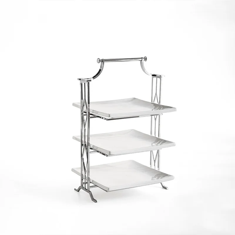 Stainless steel afternoon tea snack rack coffee restaurant dessert three-layer fruit plate