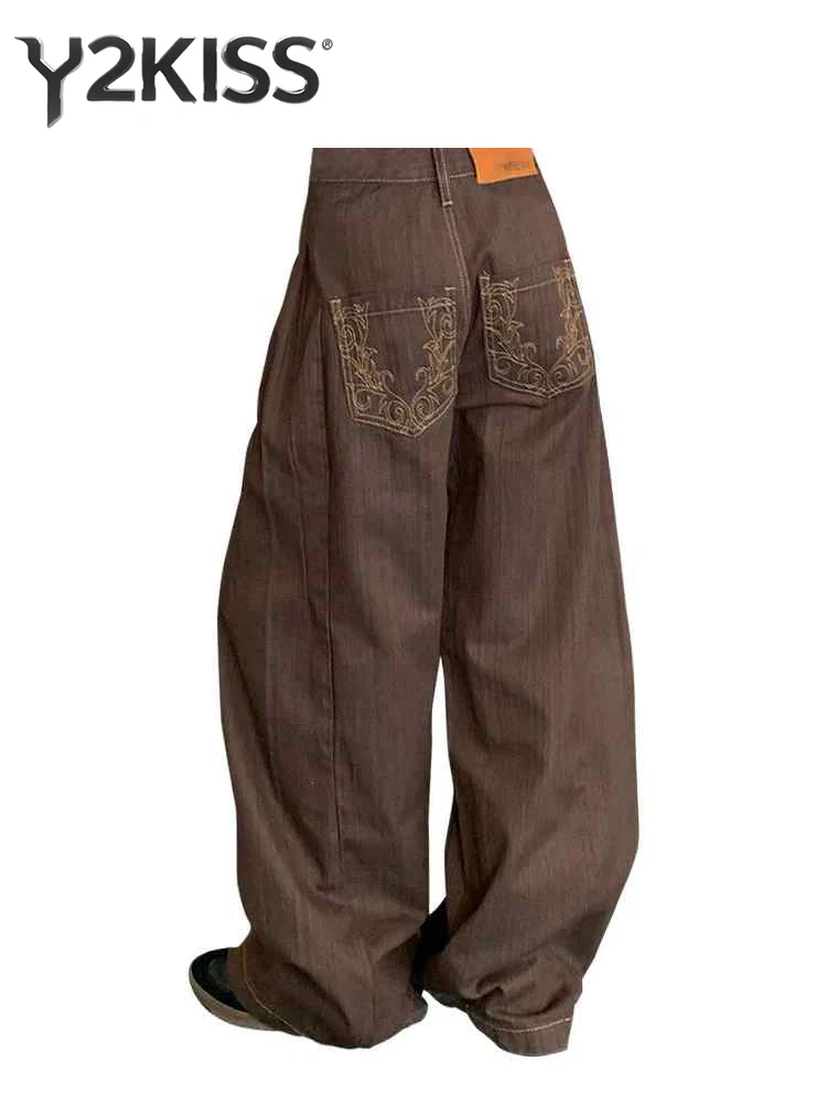 

Женские мешковатые широкие джинсы высокого качества с вышивкой Maillard, джинсовые брюки, дизайнерские американские ретро уличные Y2K, японский Harajuku