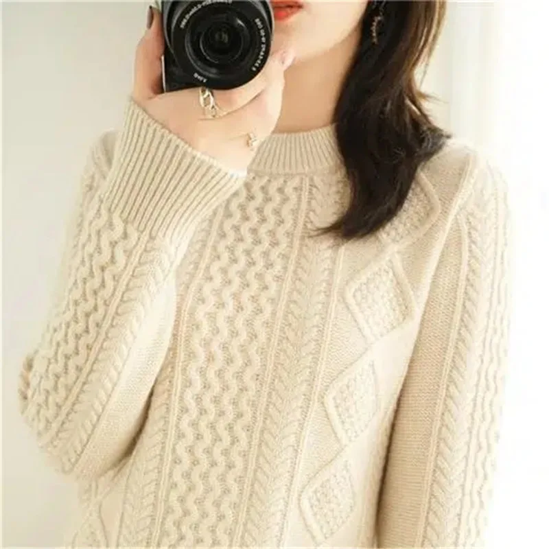 New Autumn Winter Pullover Sweater Padded Women\'s Stripe Loose Knitting Keep Warm Student Round Collar Bottoming Shirt