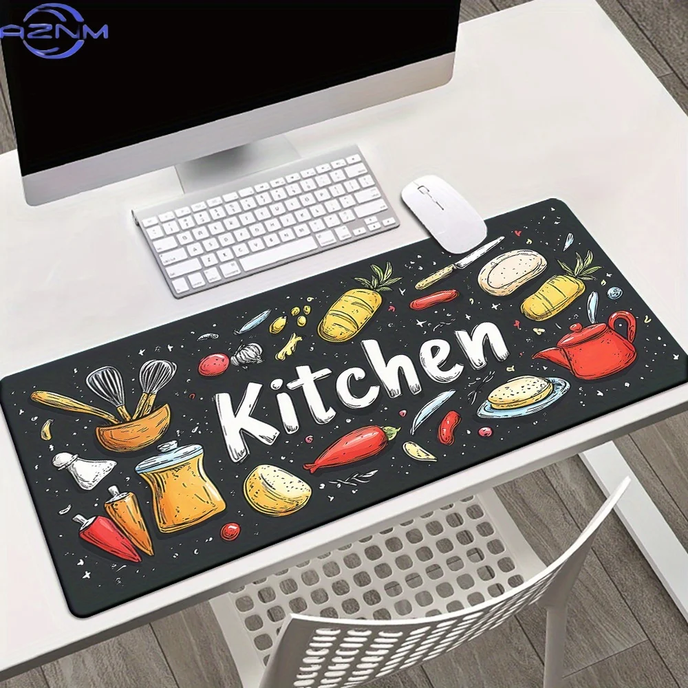 Oversized Kitchen Gaming Mouse Pad And Desk Mat Featuring a Non-Slip Rubber Base And a Smooth Surface Adorned with Vibrant Food