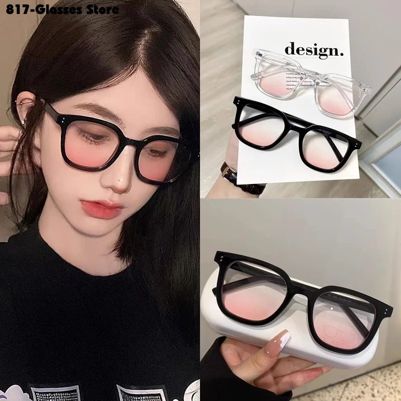 2023  Sunglasses for Women Black Frame Powder Blusher Glasses Makeup Free Self Beautification Square Large Frame