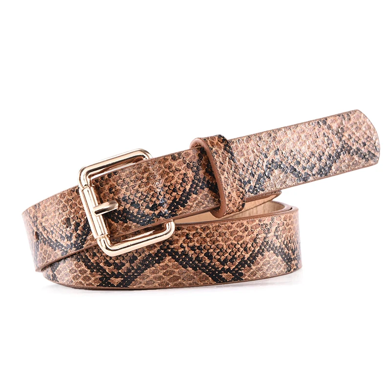 PU Leather Leopard Snake Print Slim Belt For Women Snake Patterned Wide Leopard Patterned Decorative Gold Buckle Versatile Belt