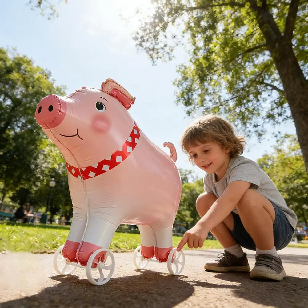 Walking Animal Foil Balloons With Wheels Pig Horse Duck Panda Chicken Pet Balloons For Kids Birthday Party Decorations view 3
